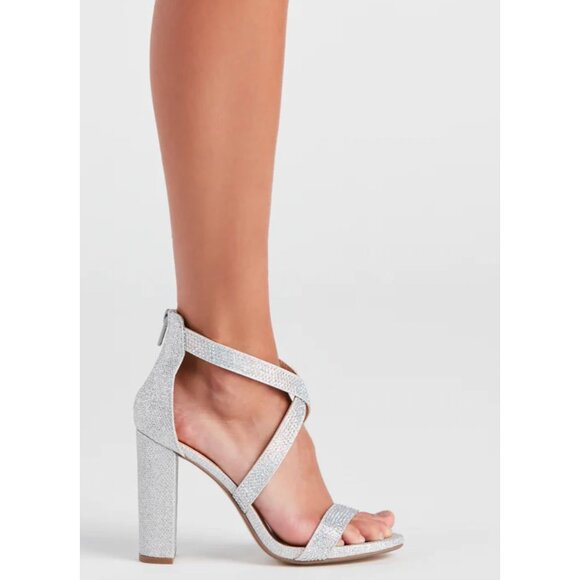 Windsor ✦ There She Glows Rhinestone Block Heels ✦ Silver Almond Toe Size 7 NWT - Picture 8 of 8